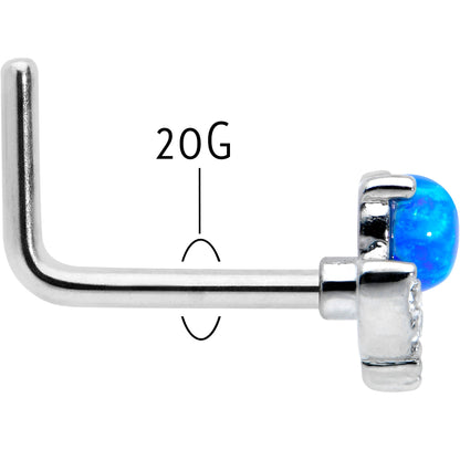 20G 1/4 Blue Synthetic Opal Style Flower L Shape Nose Ring