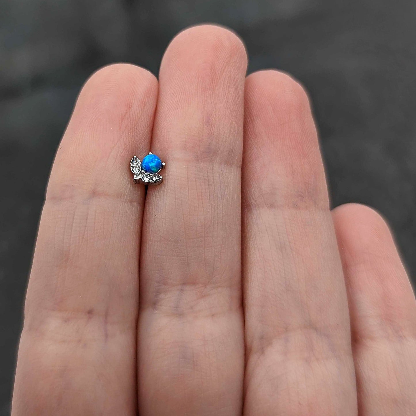 20G 1/4 Blue Synthetic Opal Style Flower L Shape Nose Ring