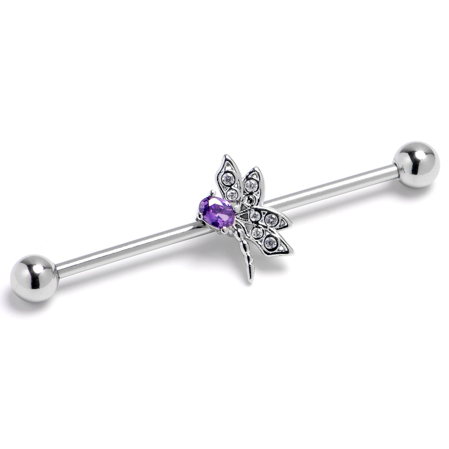 14G Purple Gem Divine Dragonfly Industrial Barbell 38mm
