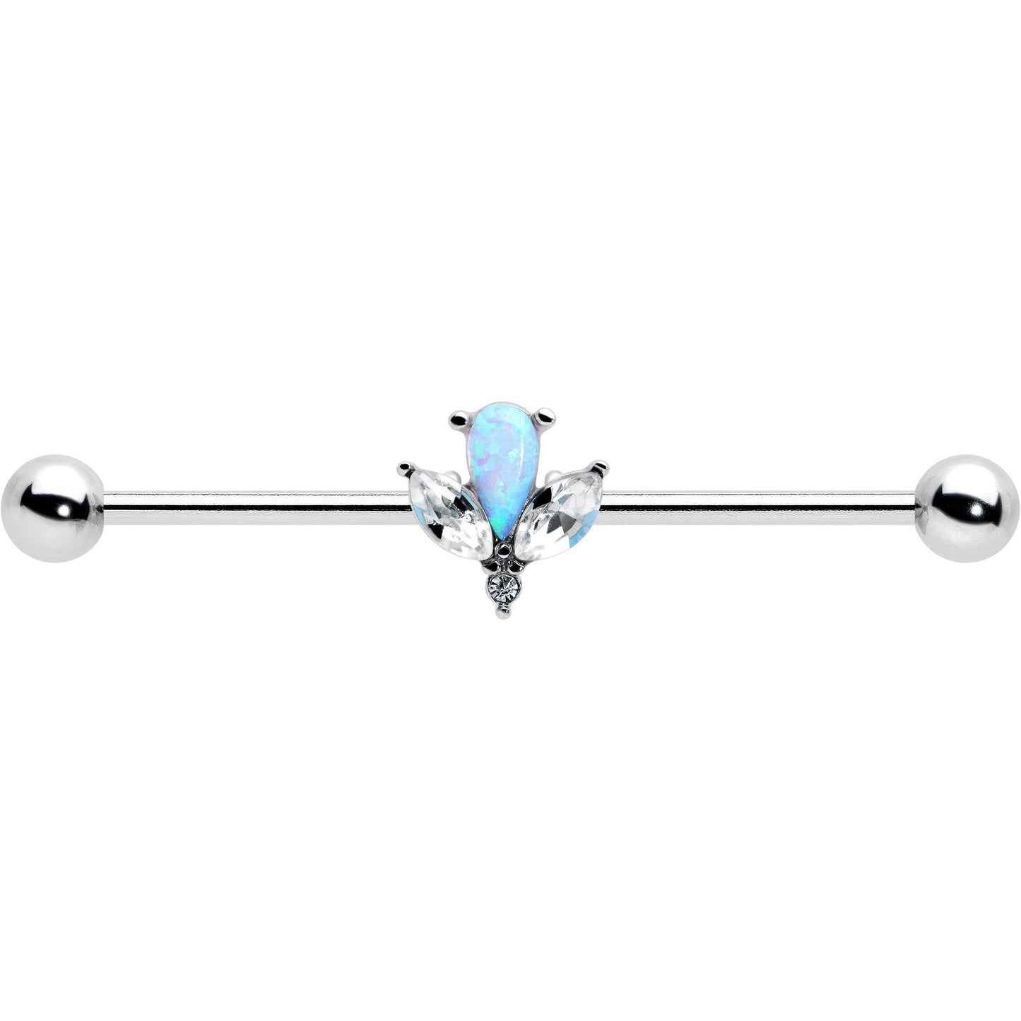 14G White Faux Opal Style Flower Industrial Barbell 38mm