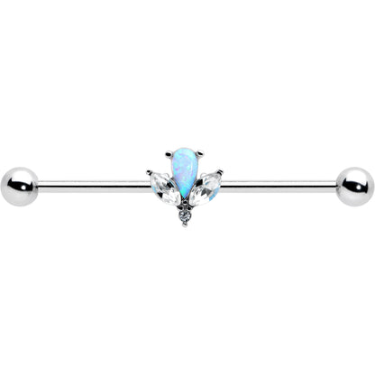 14G White Faux Opal Style Flower Industrial Barbell 38mm