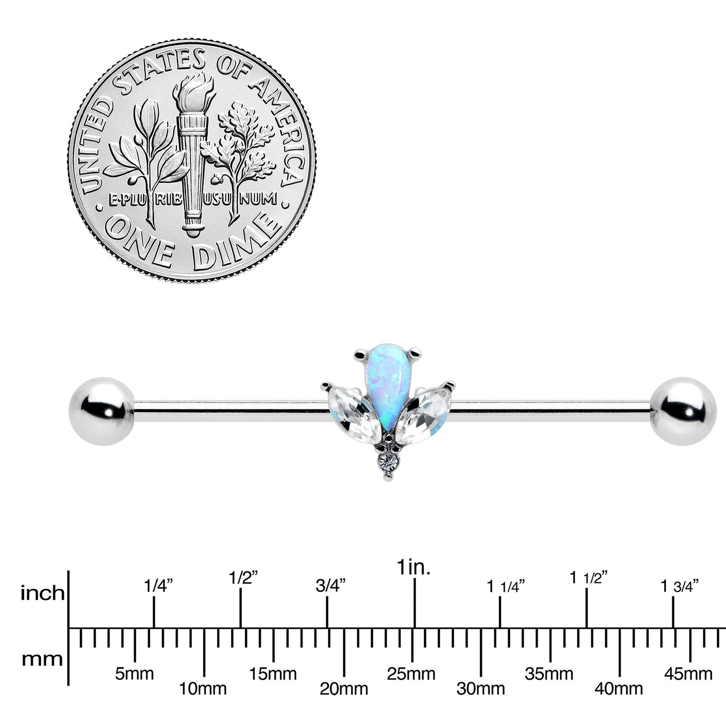 14G White Faux Opal Style Flower Industrial Barbell 38mm