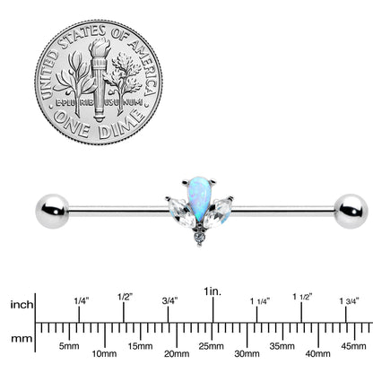 14G White Faux Opal Style Flower Industrial Barbell 38mm