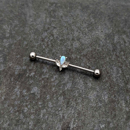 14G White Faux Opal Style Flower Industrial Barbell 38mm