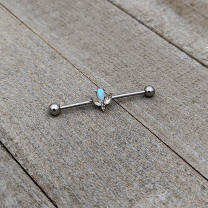 14G White Faux Opal Style Flower Industrial Barbell 38mm