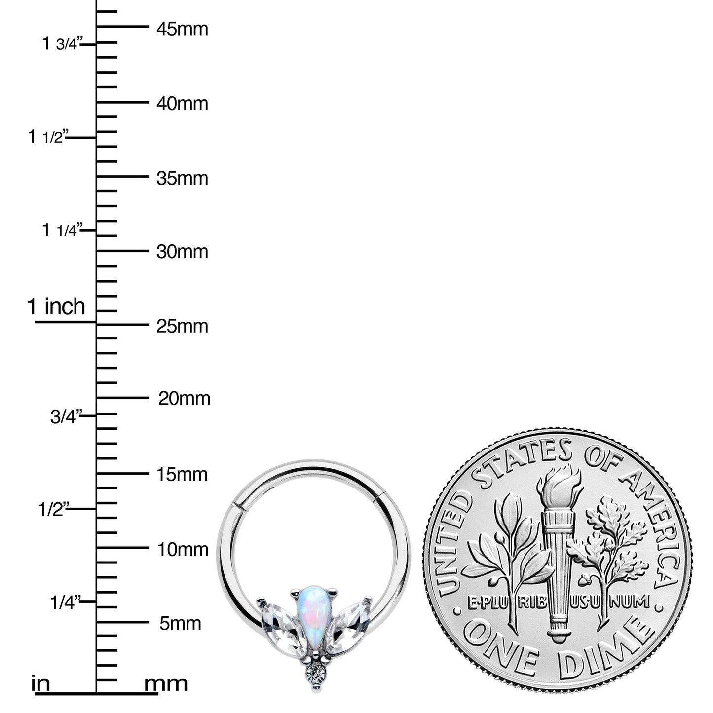 16G 3/8 White Faux Opal Style Flower Hinged Segment Ring