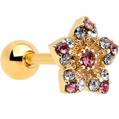 16G 1/4 Pink Clear Gem Gold Tone Texture Star Cartilage Earring