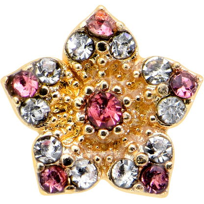 16G 1/4 Pink Clear Gem Gold Tone Texture Star Cartilage Earring