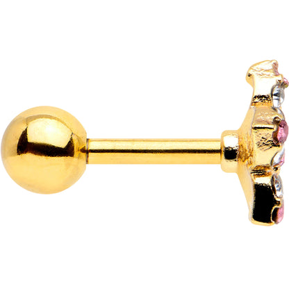 16G 1/4 Pink Clear Gem Gold Tone Texture Star Cartilage Earring