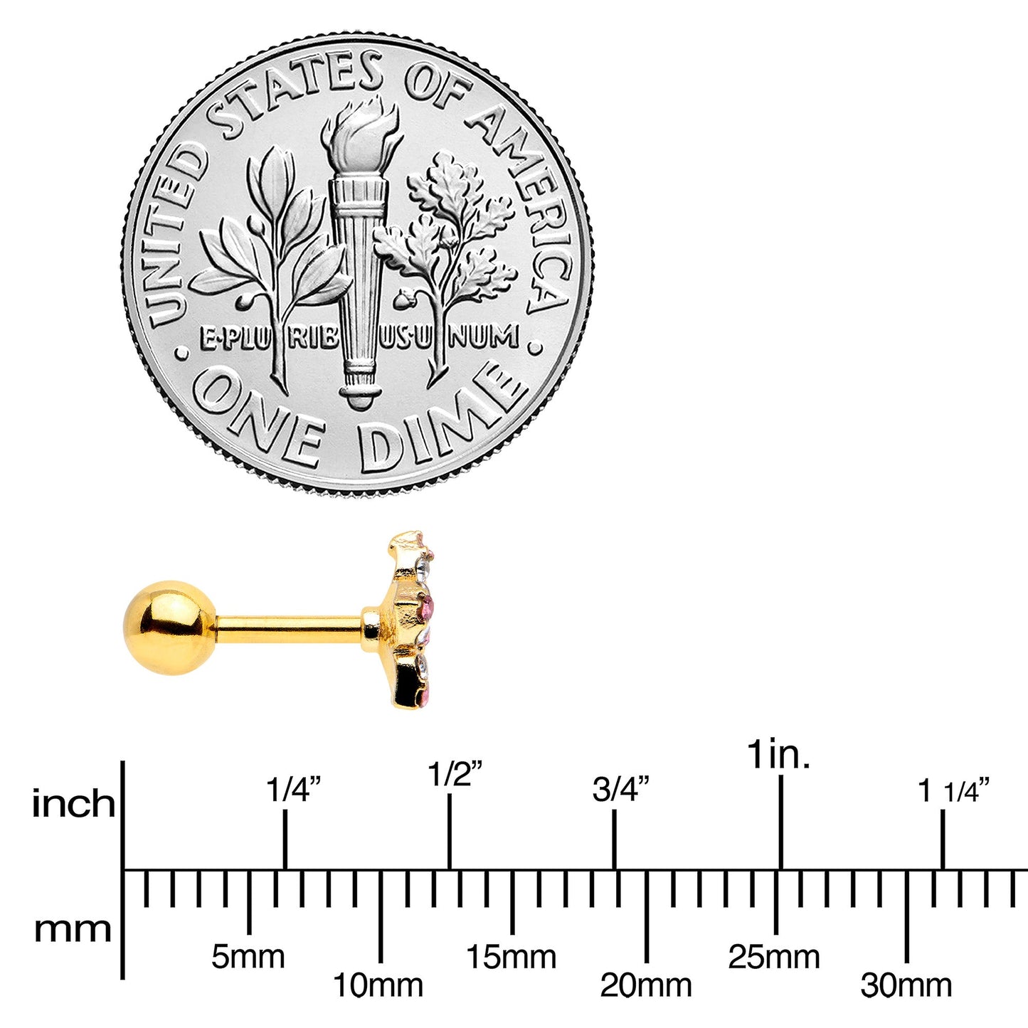 16G 1/4 Pink Clear Gem Gold Tone Texture Star Cartilage Earring