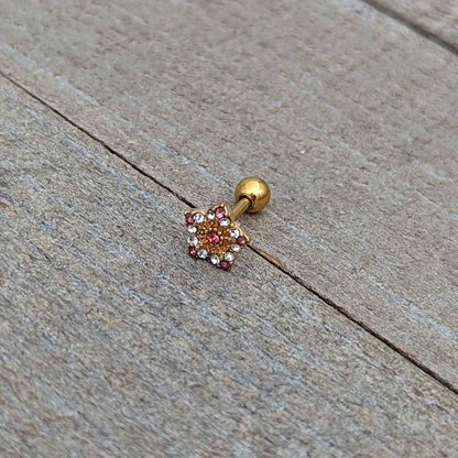 16G 1/4 Pink Clear Gem Gold Tone Texture Star Cartilage Earring