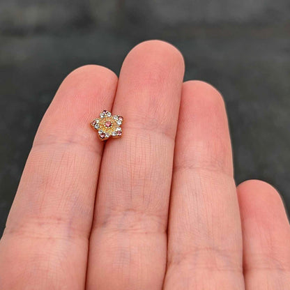 16G 1/4 Pink Clear Gem Gold Tone Texture Star Cartilage Earring
