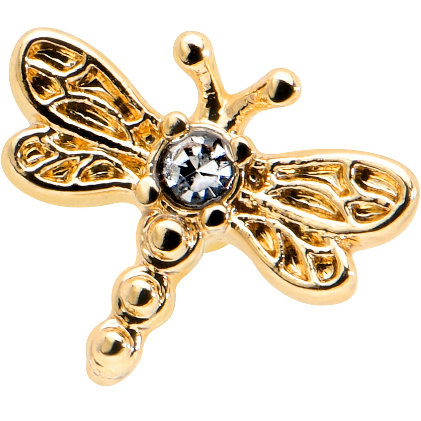 16G 1/4 Clear Gem Gold Tone Flying Dragonfly Cartilage Earring
