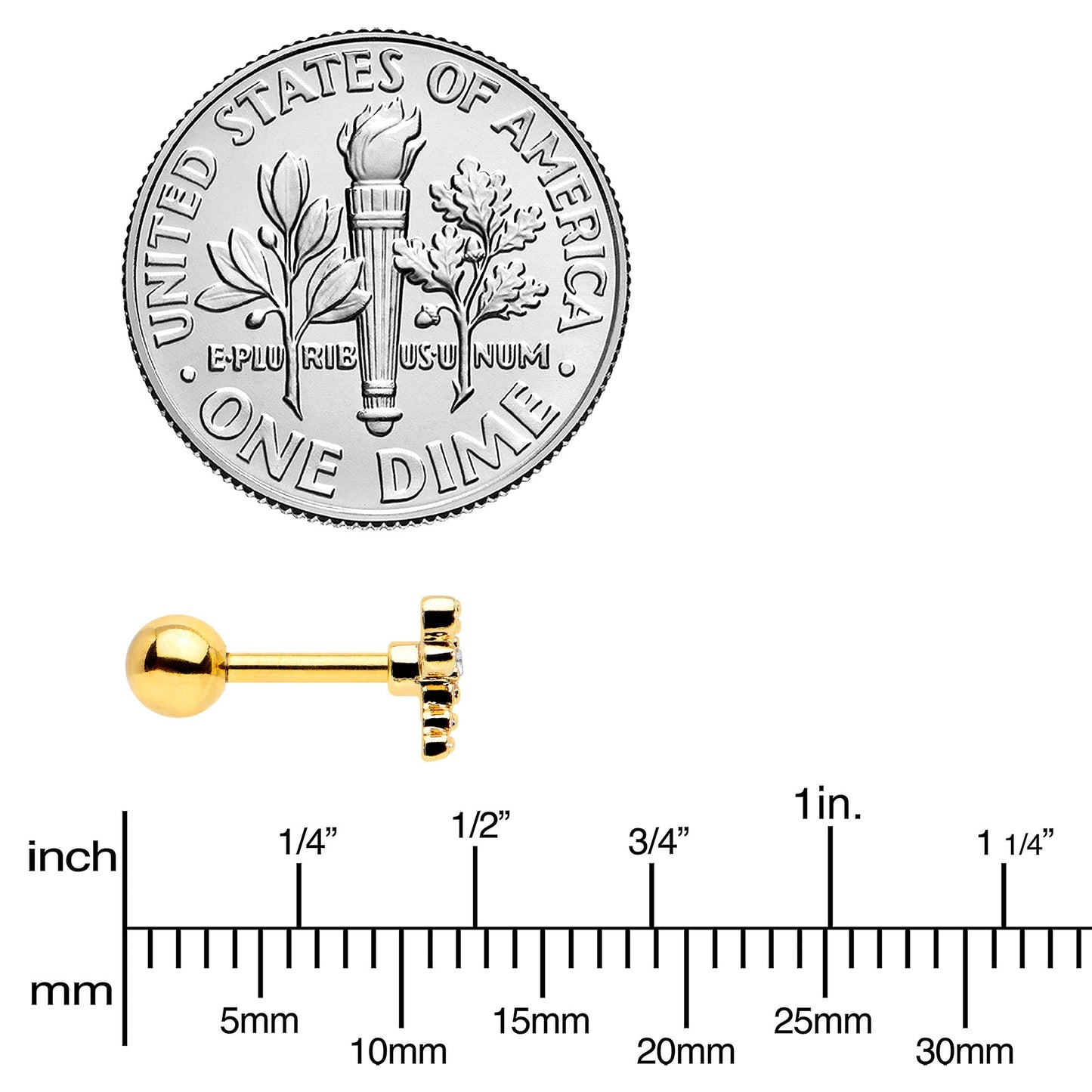 16G 1/4 Clear Gem Gold Tone Flying Dragonfly Cartilage Earring