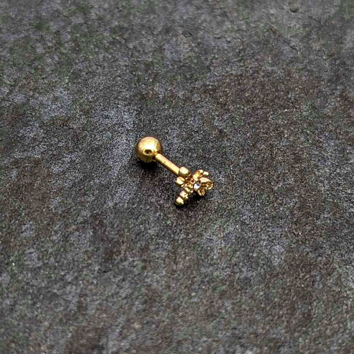 16G 1/4 Clear Gem Gold Tone Flying Dragonfly Cartilage Earring