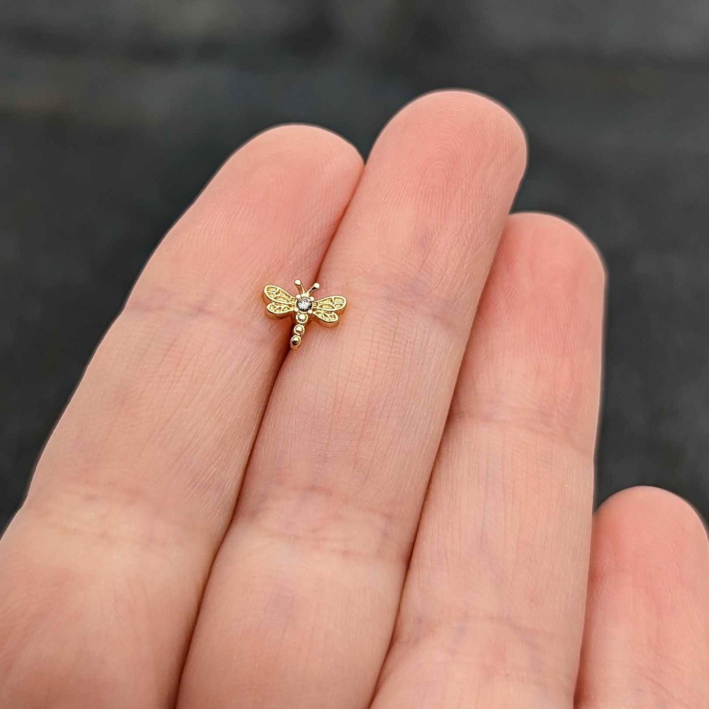 16G 1/4 Clear Gem Gold Tone Flying Dragonfly Cartilage Earring