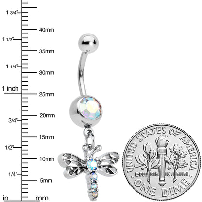 Aurora Gem Ornate Dragonfly Dangle Belly Ring