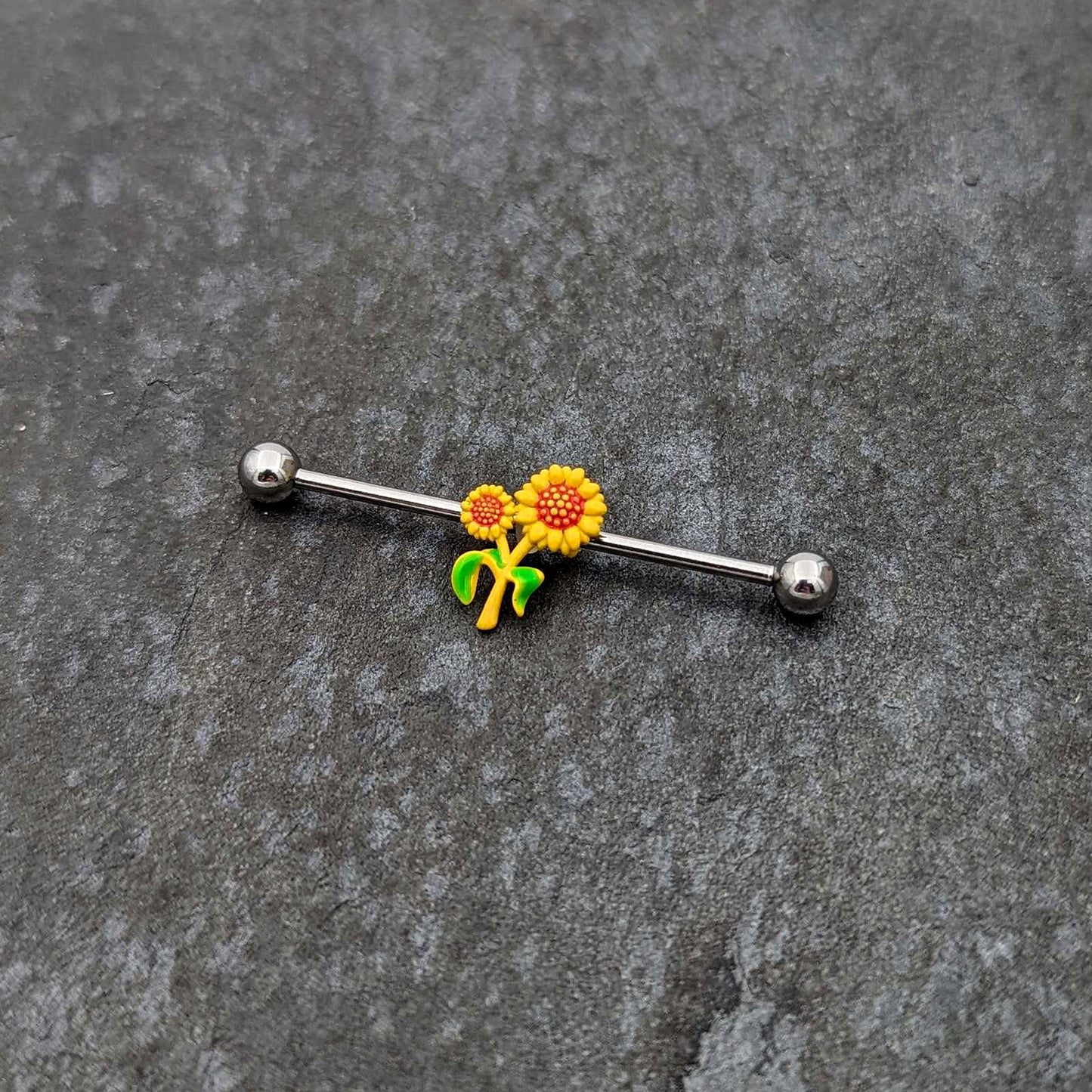 14G Happy Sunflower Duo Industrial Barbell 38mm