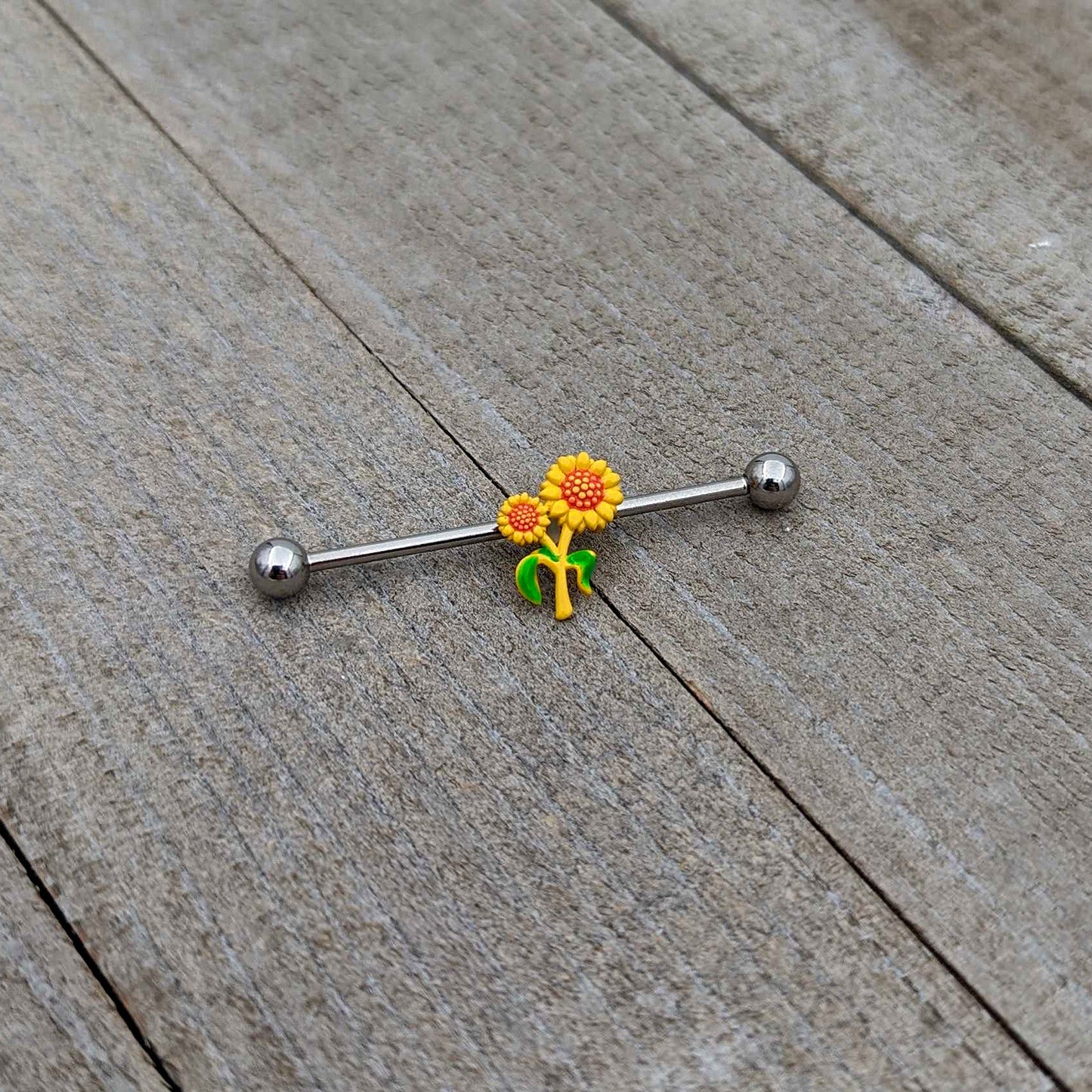 14G Happy Sunflower Duo Industrial Barbell 38mm