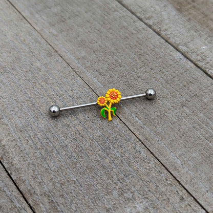 14G Happy Sunflower Duo Industrial Barbell 38mm
