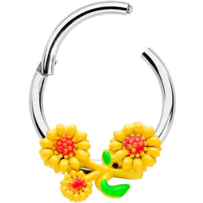 16G 3/8 Happy Yellow Sunflower Trio Hinged Segment Ring