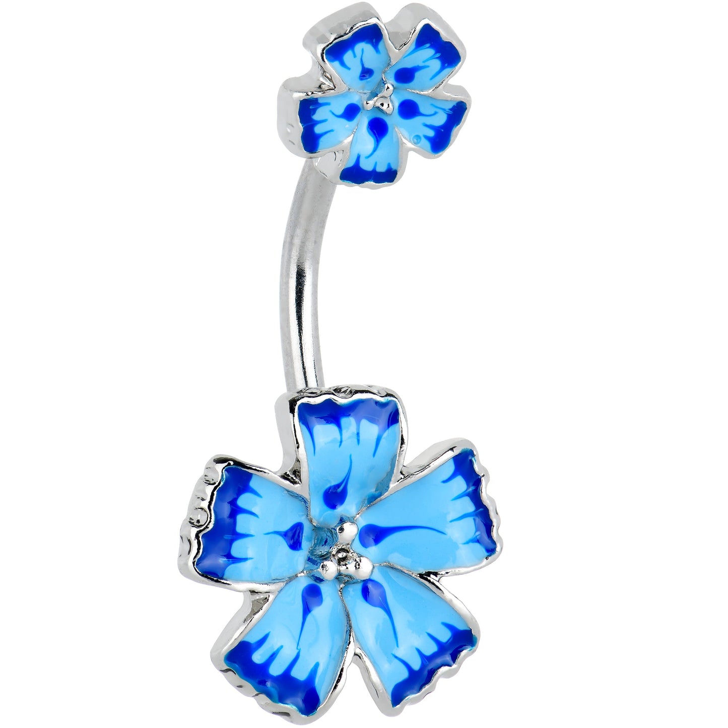 Blue Flower Textured Center Double Mount Belly Ring