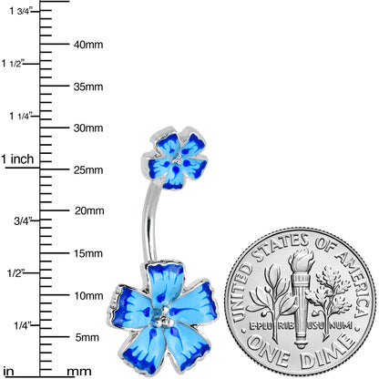 Blue Flower Textured Center Double Mount Belly Ring