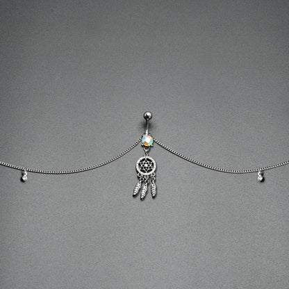 Clear Aurora Gem Southwest Dreamcatcher Dangle Belly Ring Belly Chain