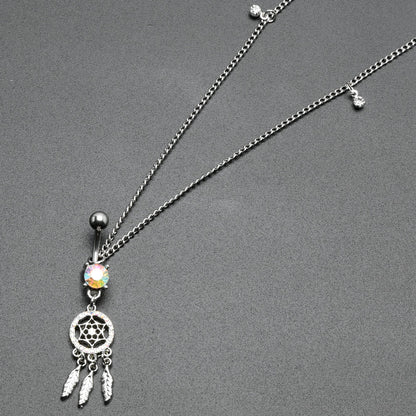 Clear Aurora Gem Southwest Dreamcatcher Dangle Belly Ring Belly Chain