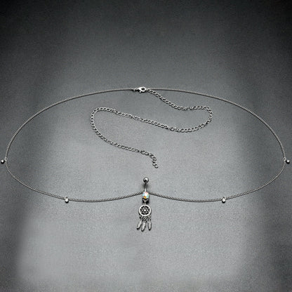 Clear Aurora Gem Southwest Dreamcatcher Dangle Belly Ring Belly Chain