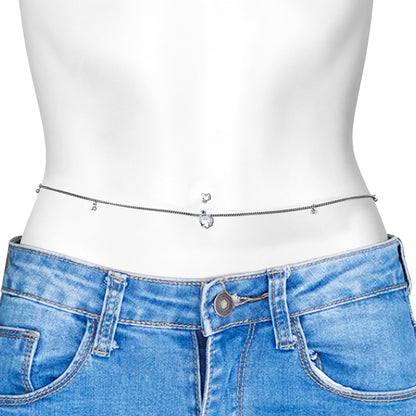 Clear Gem Double Heart Double Mount Belly Ring Belly Chain