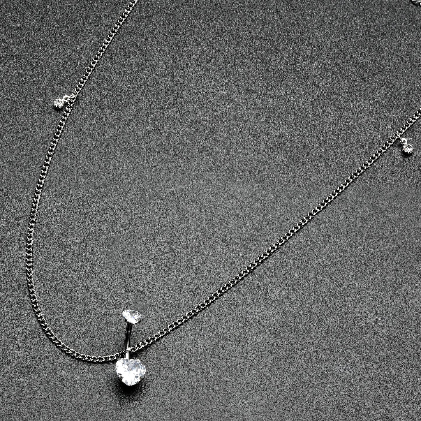 Clear Gem Double Heart Double Mount Belly Ring Belly Chain