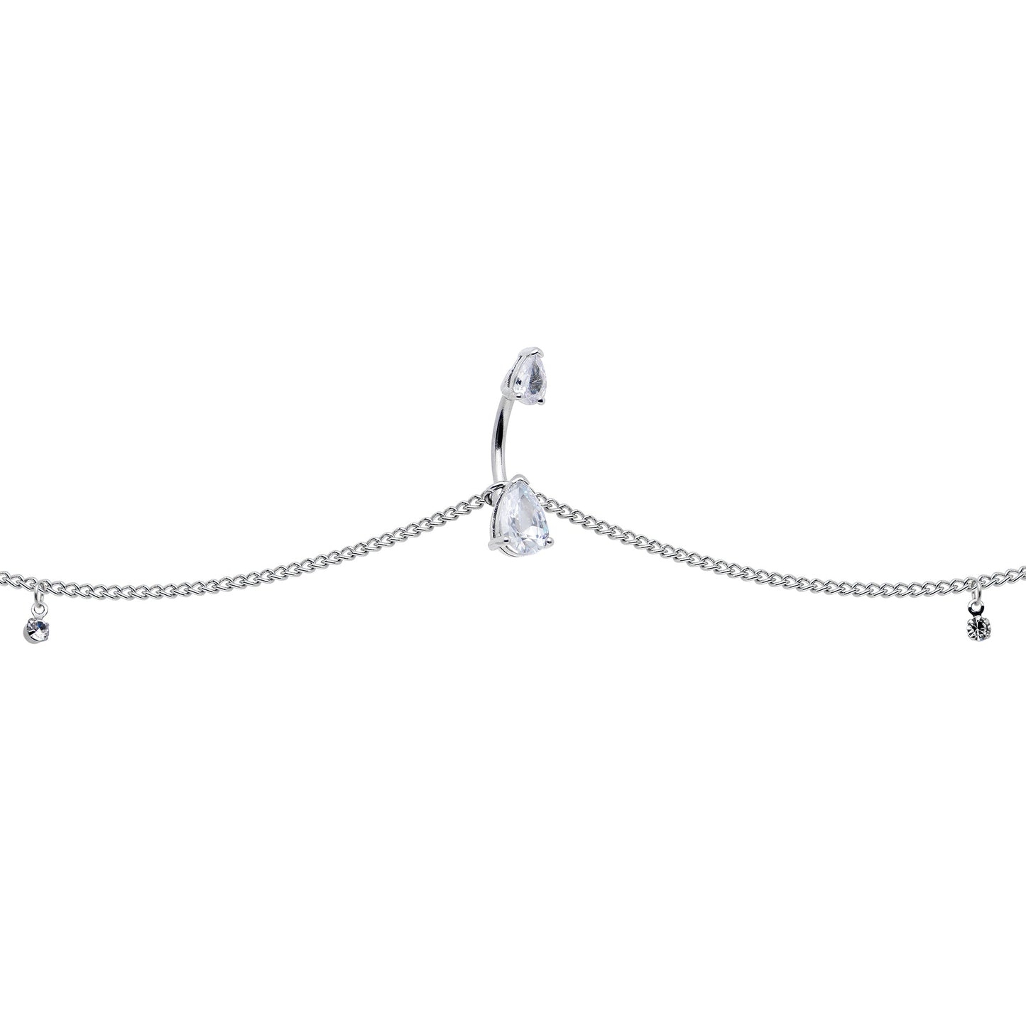 Clear Gem Double Drop Double Mount Belly Ring Belly Chain
