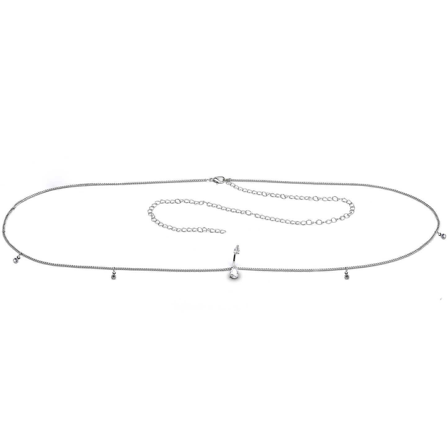 Clear Gem Double Drop Double Mount Belly Ring Belly Chain