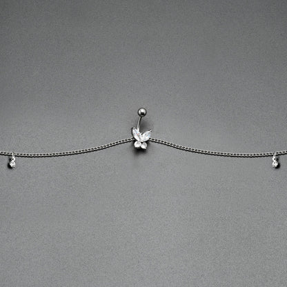 Clear Gem Rococo Butterfly Dangle Belly Ring Belly Chain