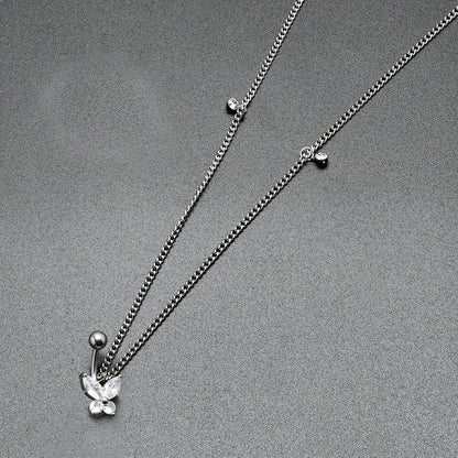 Clear Gem Rococo Butterfly Dangle Belly Ring Belly Chain