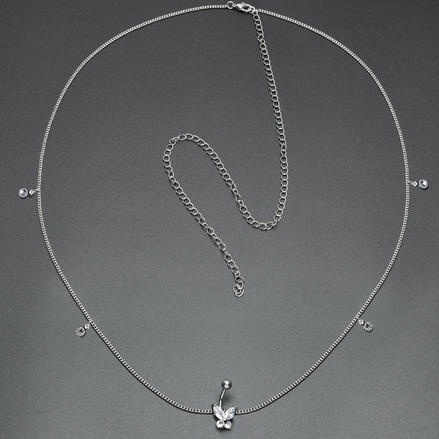 Clear Gem Rococo Butterfly Dangle Belly Ring Belly Chain