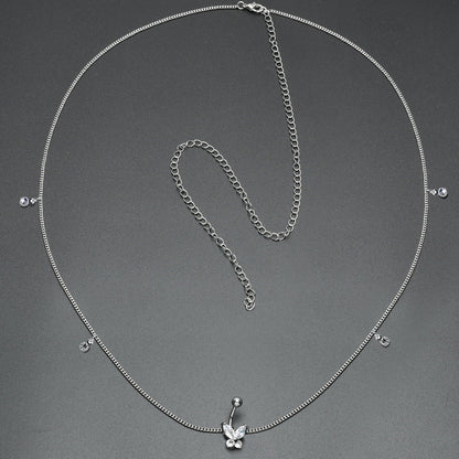 Clear Gem Rococo Butterfly Dangle Belly Ring Belly Chain