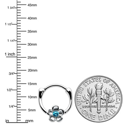16G 5/16 Blue Gem Sweetheart Flower Cartilage Clicker