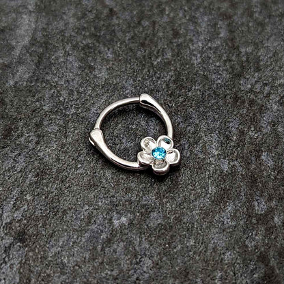 16G 5/16 Blue Gem Sweetheart Flower Cartilage Clicker