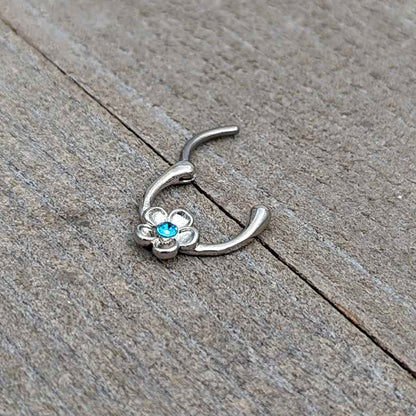 16G 5/16 Blue Gem Sweetheart Flower Cartilage Clicker