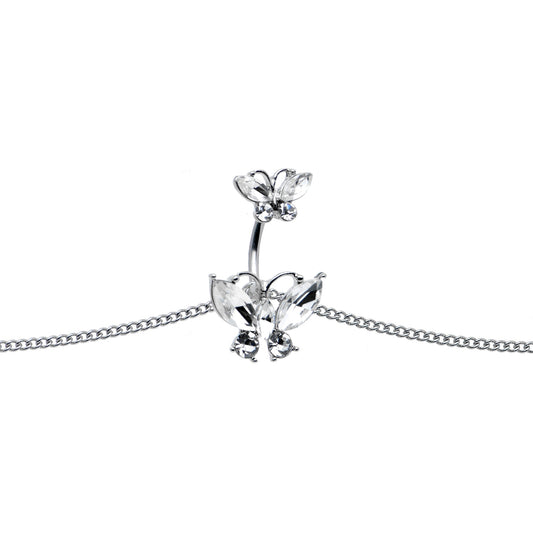 Clear Gem Butterfly Beauties Double Mount Belly Ring Belly Chain