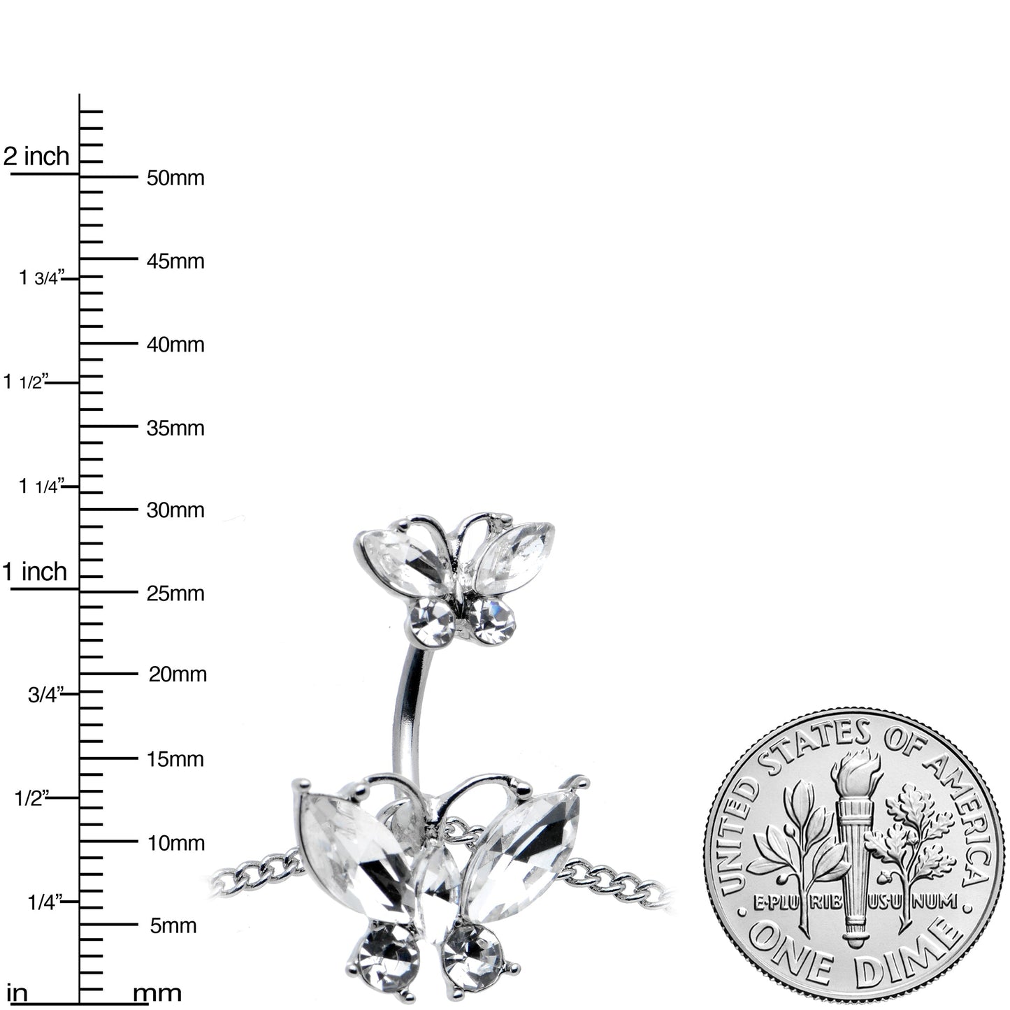 Clear Gem Butterfly Beauties Double Mount Belly Ring Belly Chain