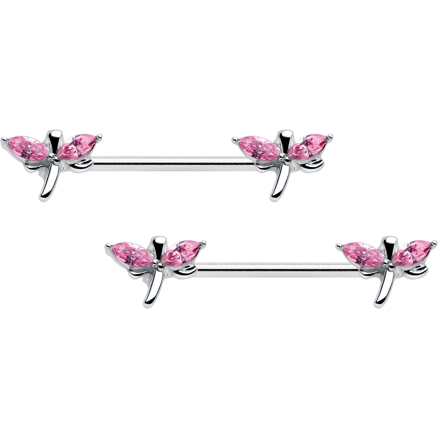 14G 5/8 Pink Gem Simple Styled Dragonfly Barbell Nipple Ring Set