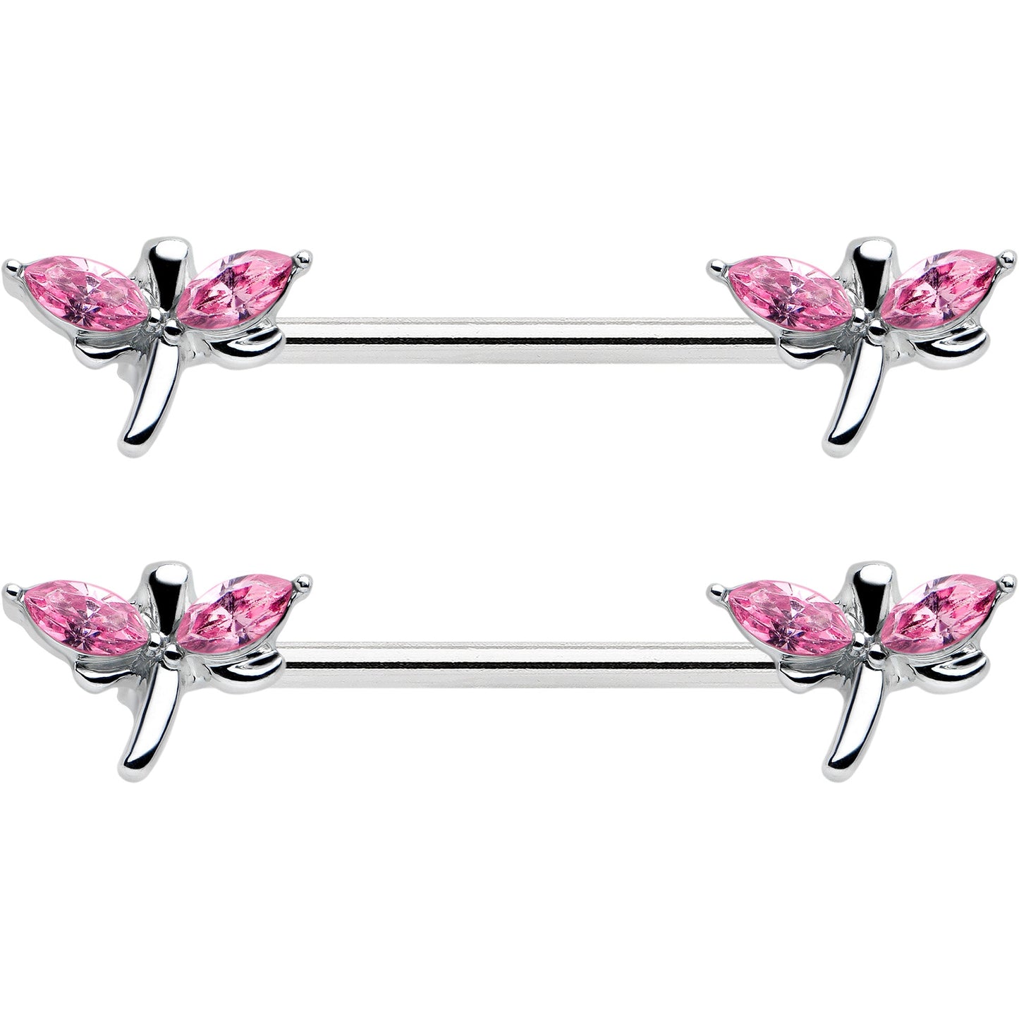 14G 5/8 Pink Gem Simple Styled Dragonfly Barbell Nipple Ring Set