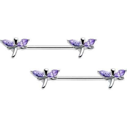 14G 5/8 Purple Gem Simple Styled Dragonfly Barbell Nipple Ring Set