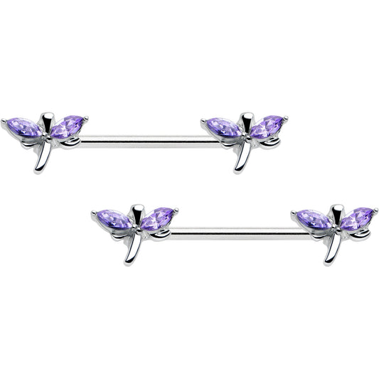 14G 5/8 Purple Gem Simple Styled Dragonfly Barbell Nipple Ring Set