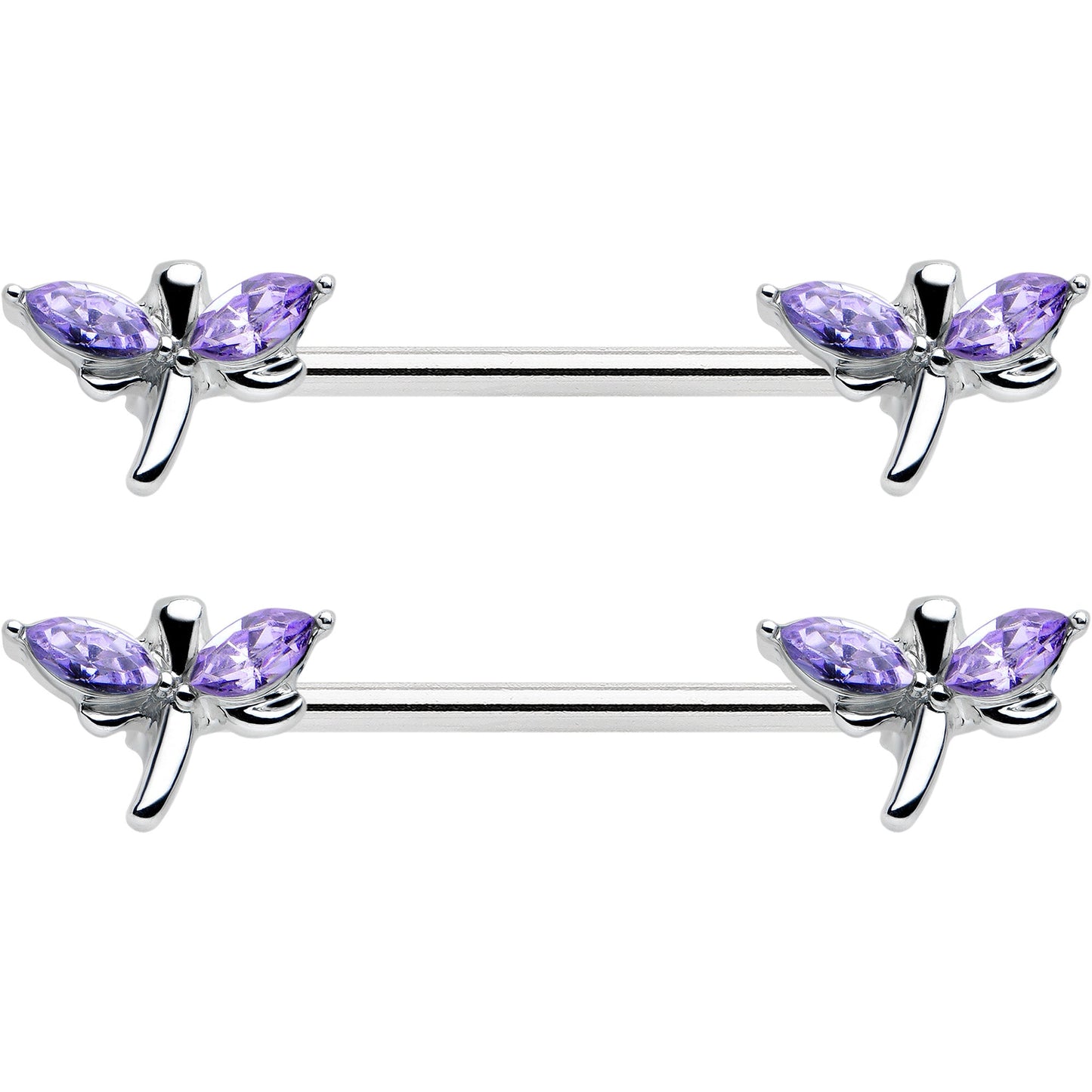 14G 5/8 Purple Gem Simple Styled Dragonfly Barbell Nipple Ring Set