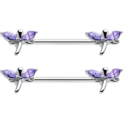 14G 5/8 Purple Gem Simple Styled Dragonfly Barbell Nipple Ring Set
