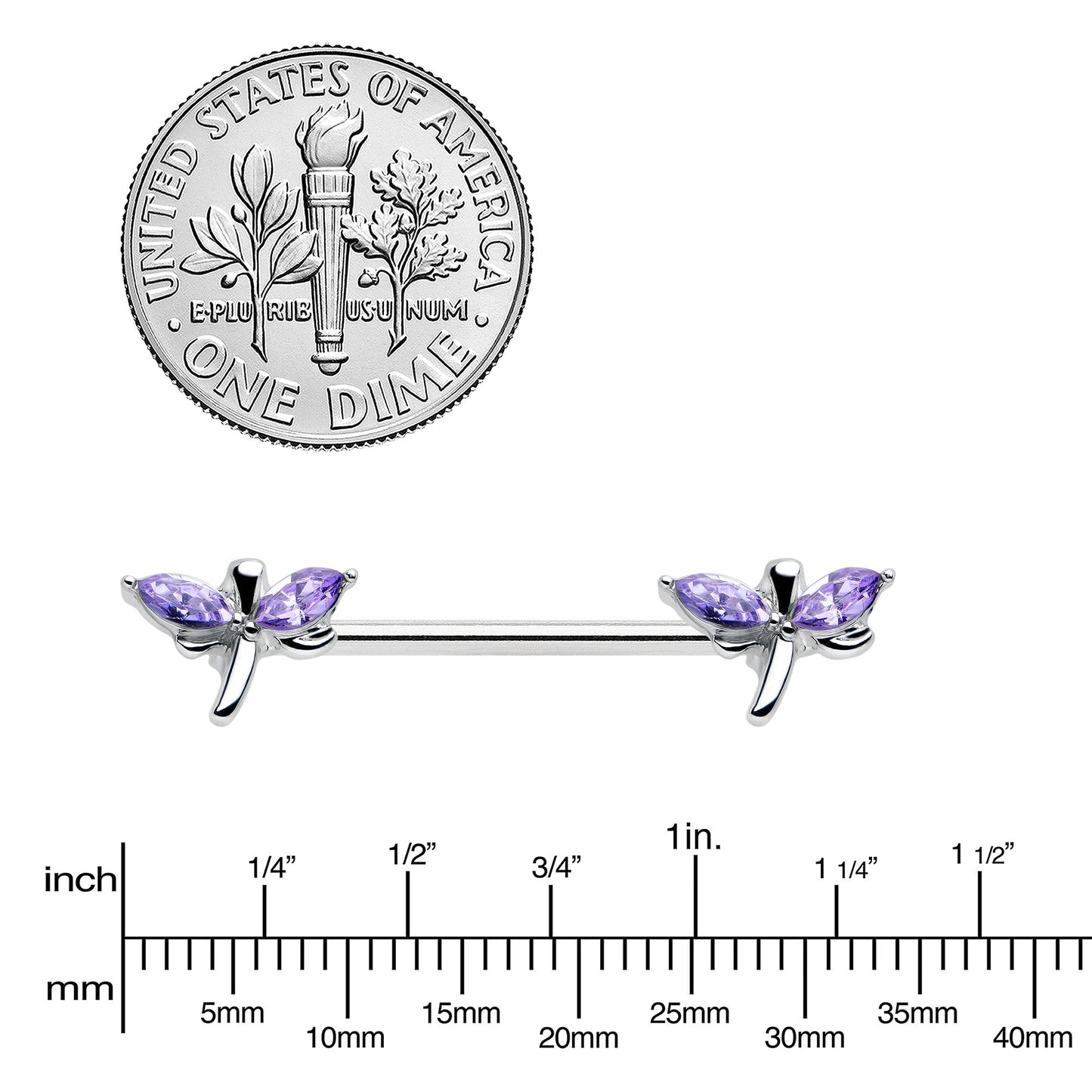 14G 5/8 Purple Gem Simple Styled Dragonfly Barbell Nipple Ring Set